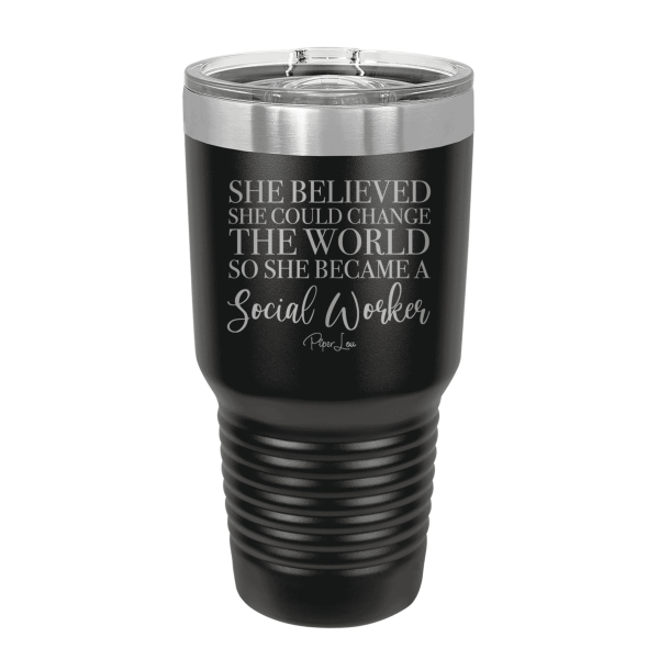 She Became A Social Worker Laser Etched Tumbler Online now